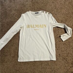 Balmain White Shirt with Gold Logo and Buttons